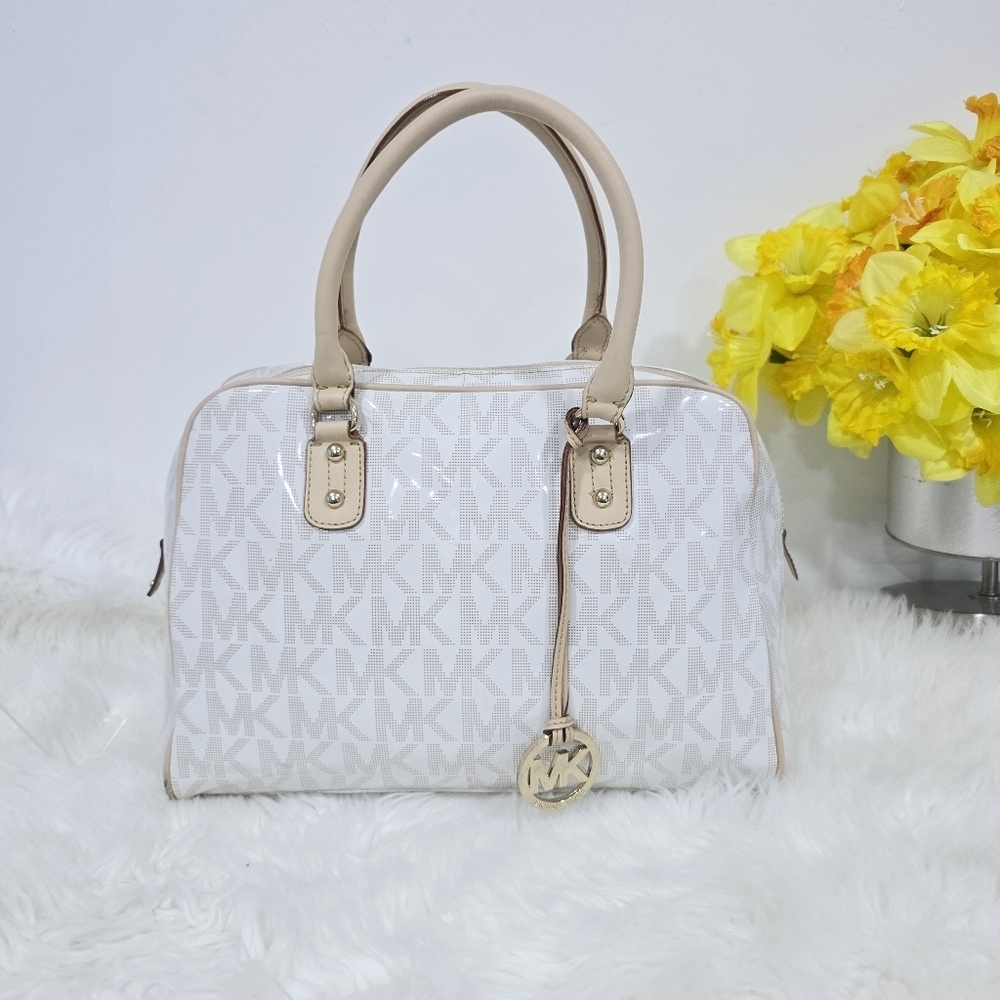Michael Kors Beige and White Satchel Bag